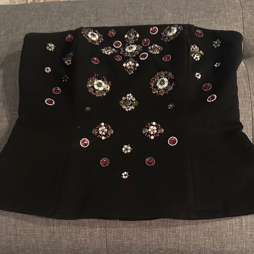 EUC White House Black Market Embellished Black Strapless Bustier